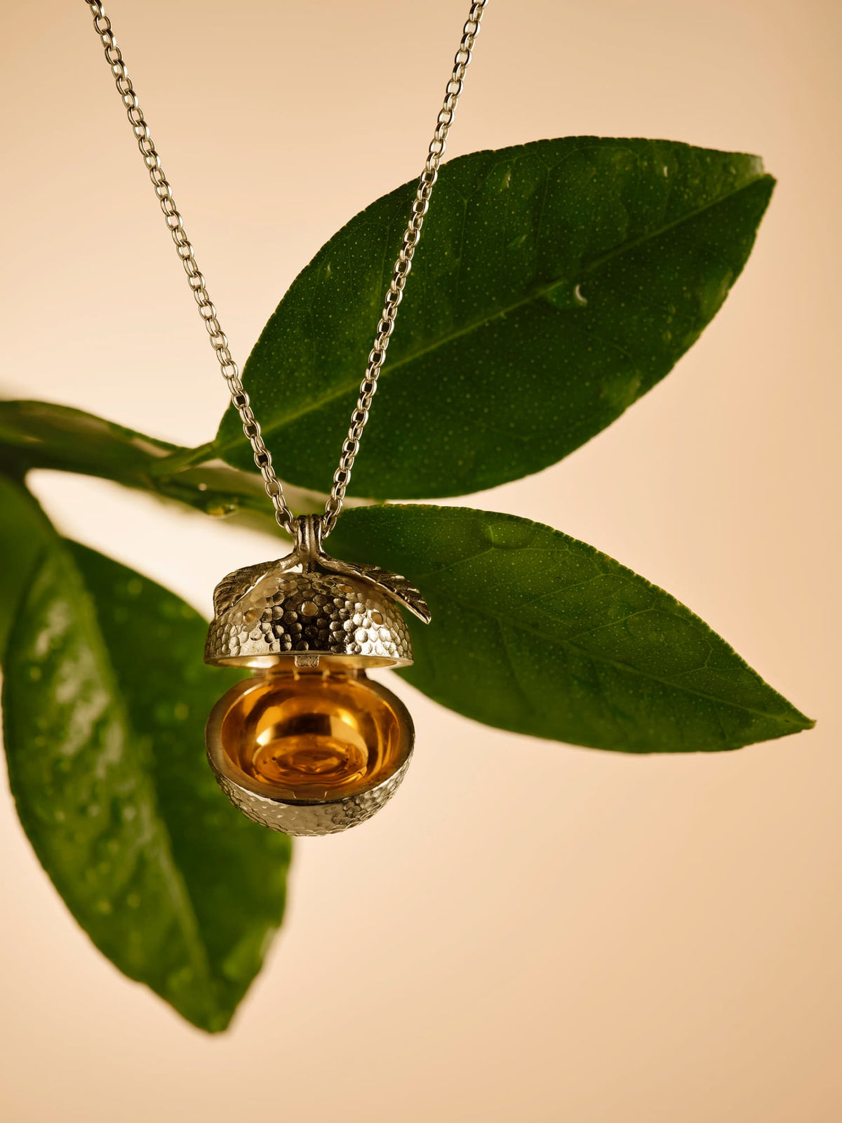 GOLD AND SILVER ORANGE POMANDER LOCKET NECKLACES