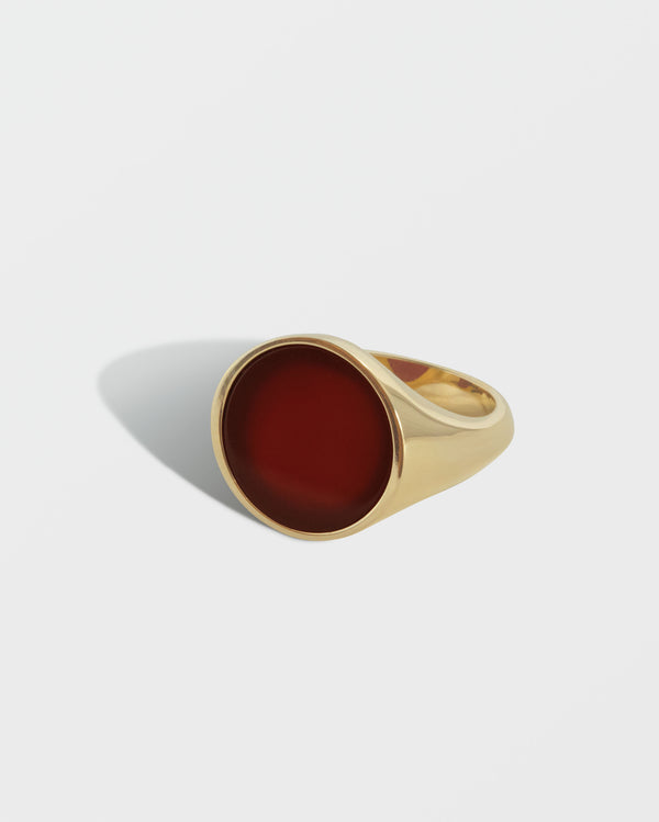 GOLD ROUND CARNELIAN GUARDIAN SIGNET RING