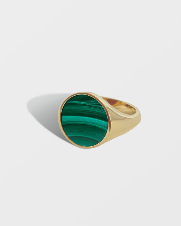 GOLD ROUND MALACHITE GUARDIAN SIGNET RING