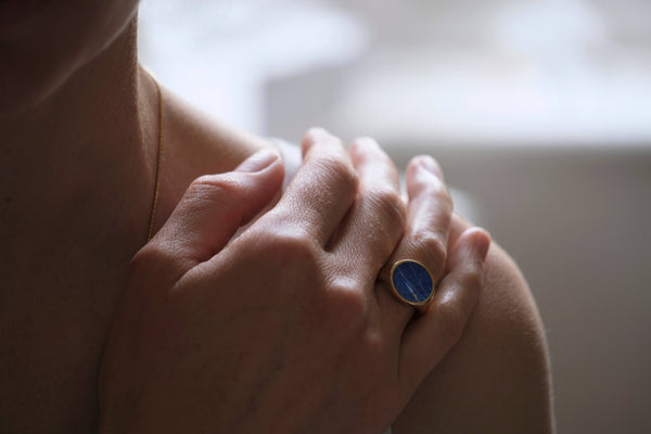 Tavistock Chunky gemstone silver ring lapis