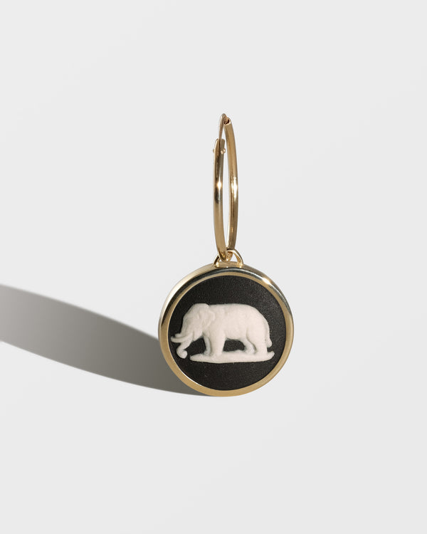 VINTAGE CAMEO HERALDRY AND ANIMALS SINGLE GOLD  HOOP EARRINGS