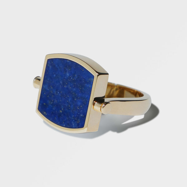 GOLD LOZENGE LAPIS LAZULI SWIVEL RING