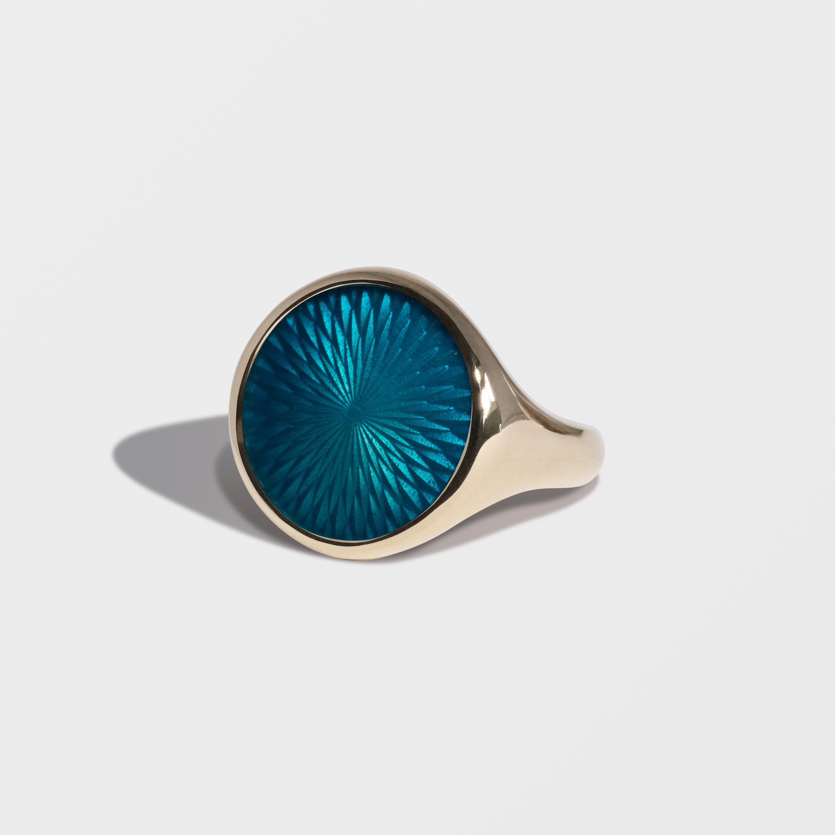 CERULEAN BLUE GLASS ENAMEL GOLD SIGNET RING – Ferian