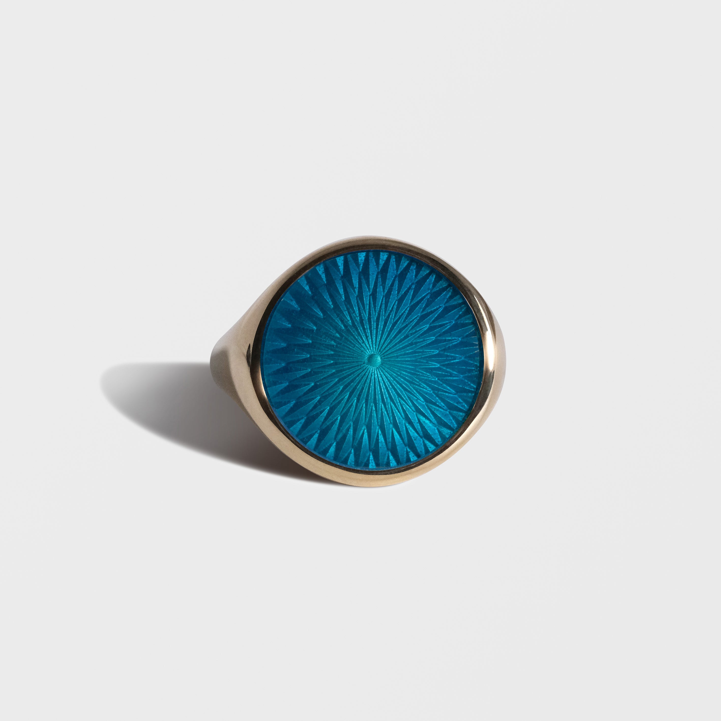 CERULEAN BLUE GLASS ENAMEL GOLD SIGNET RING – Ferian